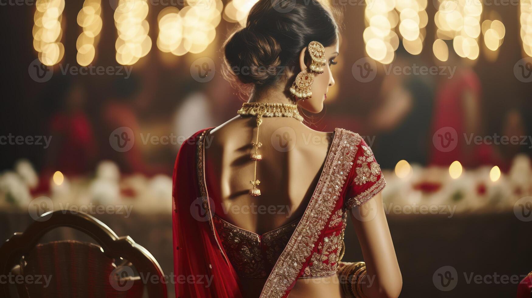 ai gerado indiano casamento. manhã preparações. adorável hindu noiva dentro tradicional vermelho Lehenga foto