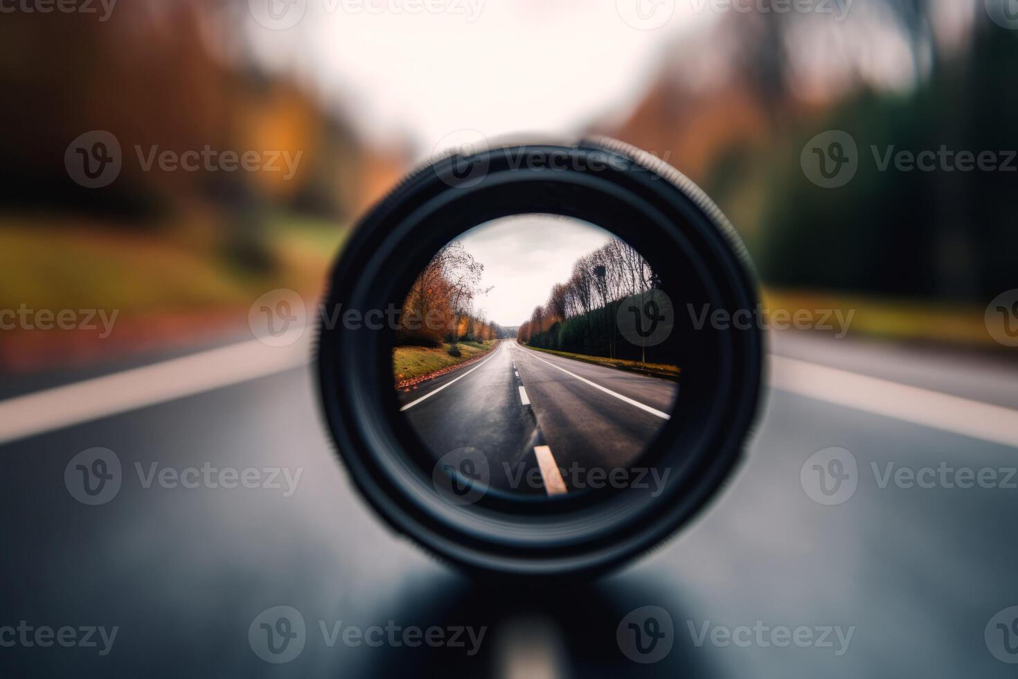 ai gerado estrada através embaçado Câmera lente. gerar ai foto