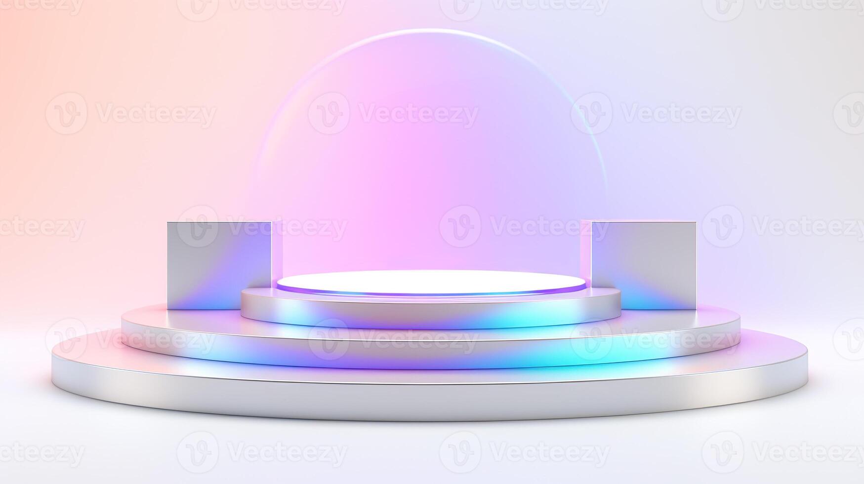 ai gerado esvaziar gradiente pódio holográfico fundo. minimalista arco Iris mostruário plataforma dentro pastel cores para apresentações e produtos demonstrações. natural iluminação. foto