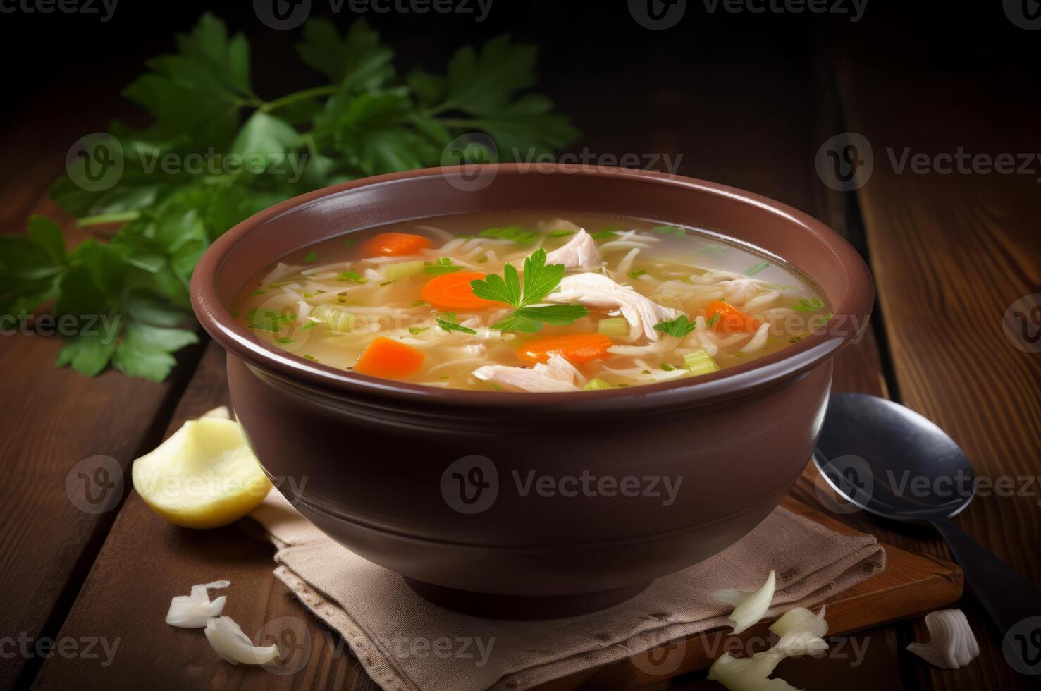 ai gerado frango vegetal sopa tigela. gerar ai foto