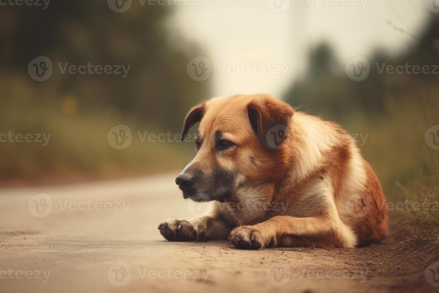 ai gerado cachorro estrada verão. gerar ai foto