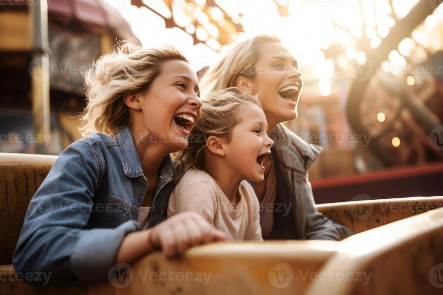 ai gerado família equitação montanha russa. gerar ai foto