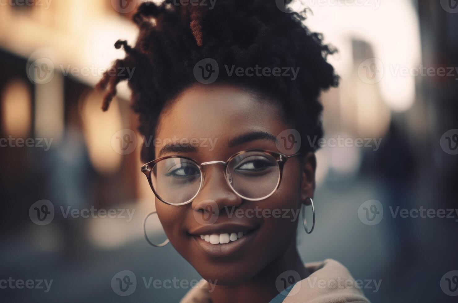 ai gerado sorridente africano americano mulher com óculos. gerar ai foto