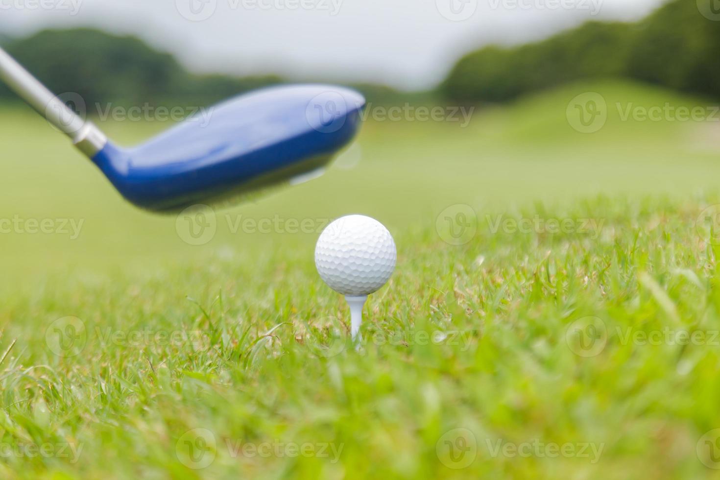 clube de golfe e bola de golfe no campo de golfe foto