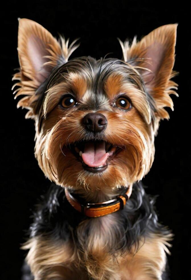 ai gerado adorável yorkshire terrier com uma grande sorrir foto