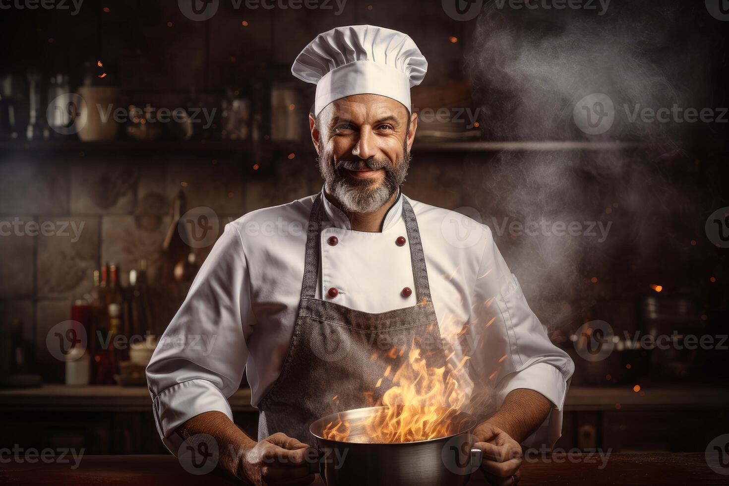 ai gerado apaixonado masculino cozinha chefe de cozinha. gerar ai foto