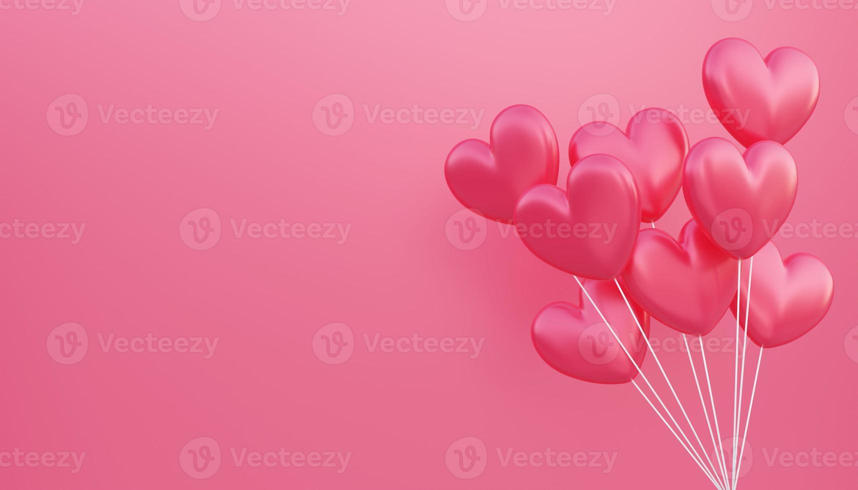 dia dos namorados, fundo do conceito de amor, vermelho 3d buquê de balões em forma de coração flutuando foto