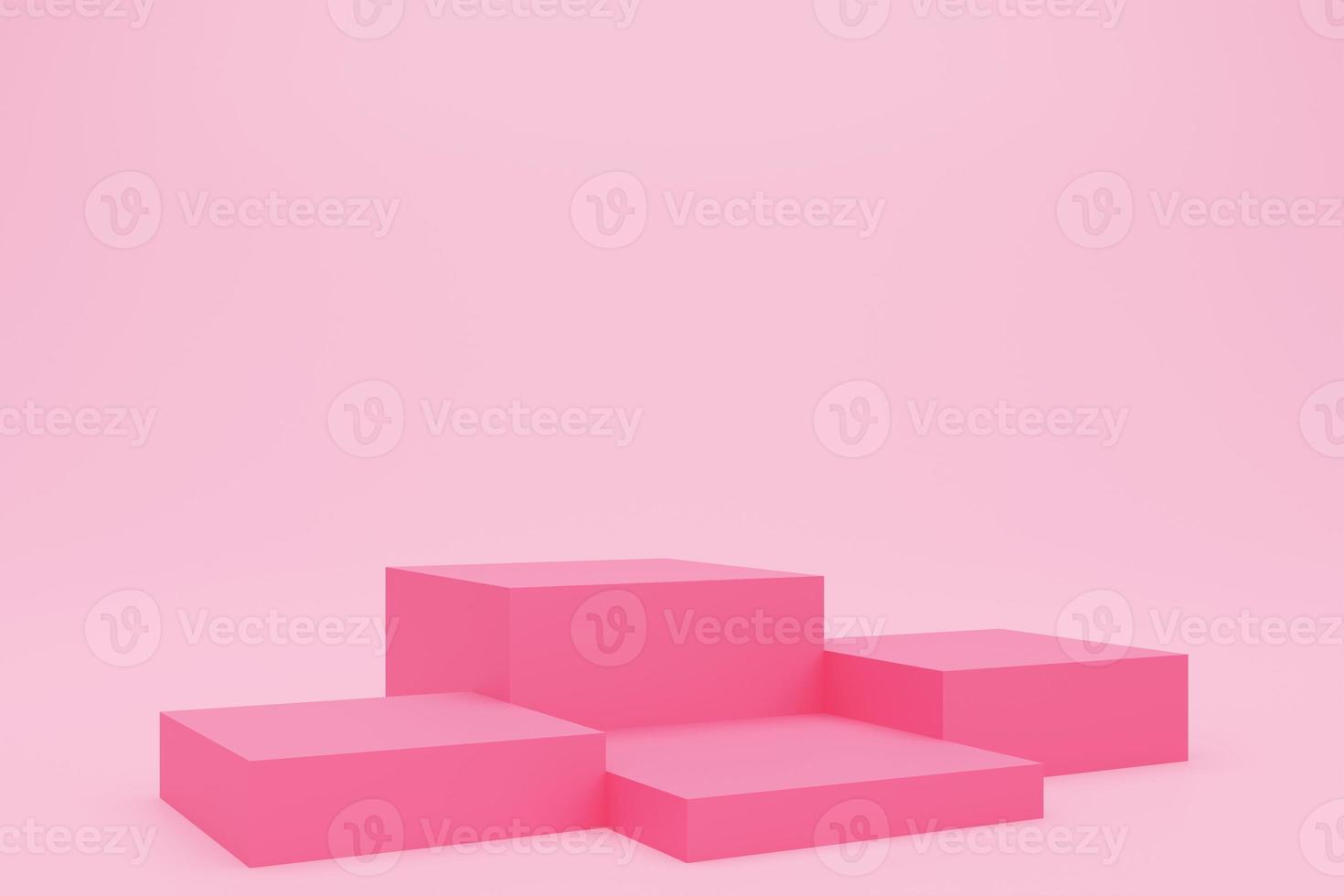 Pódio de cubo rosa 3D com sala de estúdio vazia, plano de fundo do produto, maquete de modelo para o dia dos namorados, geométrico de forma quadrada foto