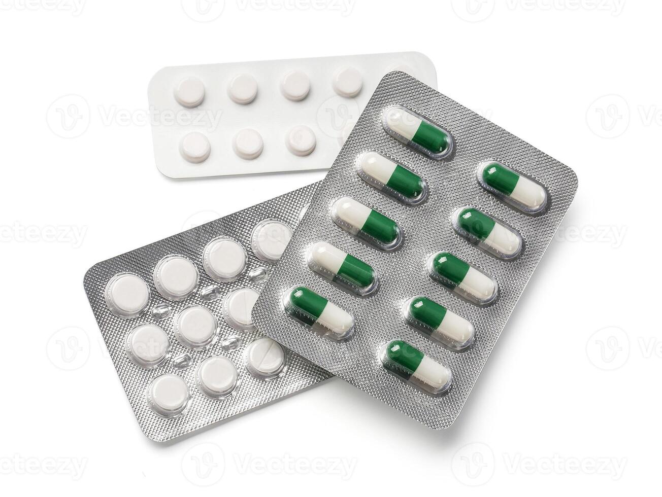 comprimidos dentro faixa isolado em branco foto