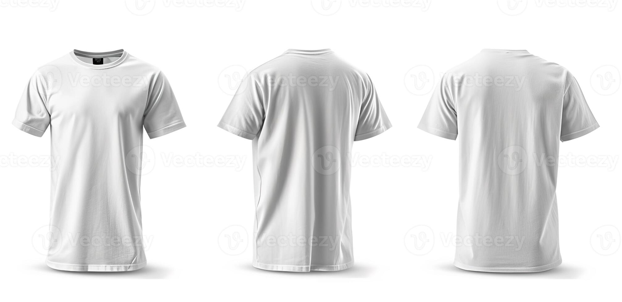 ai gerado versátil branco camiseta brincar com frente e costas Visualizações, isolado em uma branco fundo, ideal para exibindo Projeto maquetes e impressão modelos foto