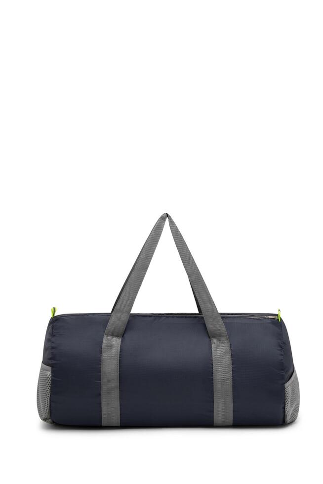 fechar acima ao ar livre na moda moda Esportes personalizadas nylon crossbody ombro alça saco médio Tamanho mochila Academia viagem bolsas para homens mulheres isolado em branco fundo. topo visualizar. dois tom dentro azul Bolsa. foto