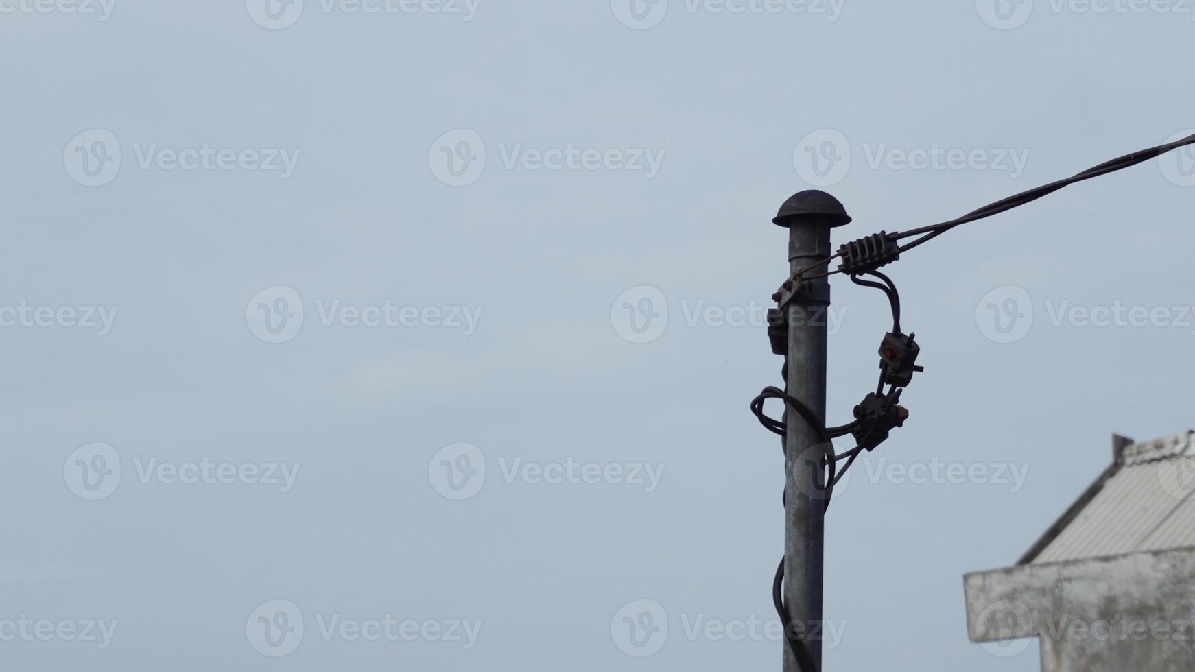 eletricidade conexão pólo entre casas em a cobertura foto