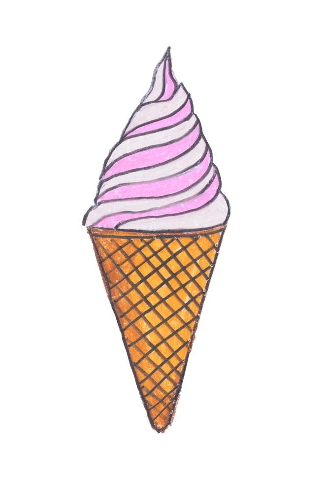desenho de sorvete com giz de cera no fundo branco foto