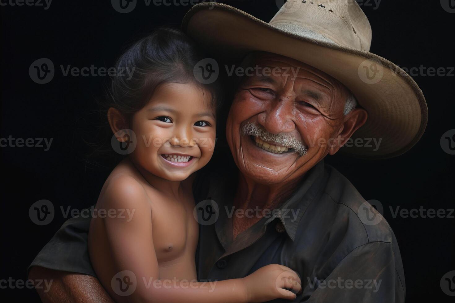 ai gerado intergeracional ligação. vibrante vida experiências através significativo conversas. retrato do pequeno sorrir Garoto e velho homem foto