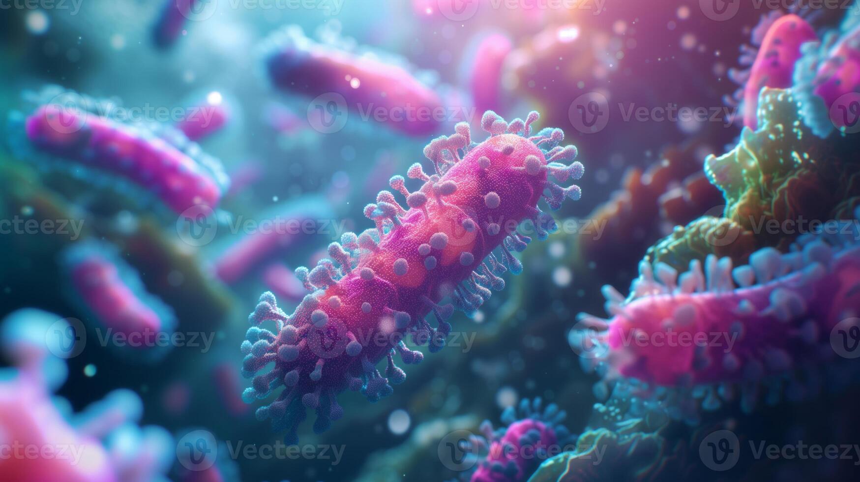 ai gerado 3d microscópico patógenos, infeccioso doença exploração foto