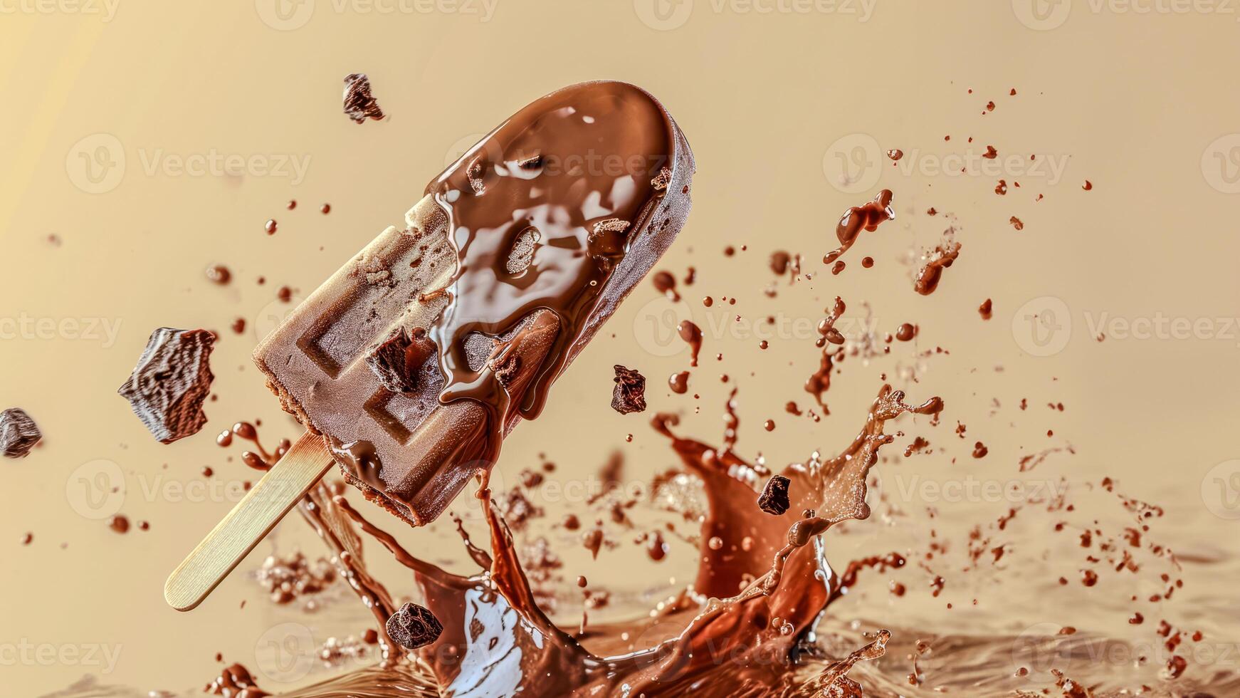 ai gerado dinâmico chocolate gelo creme respingo, alta velocidade capturar, perfeito para Comida e sobremesa Publicidades. foto