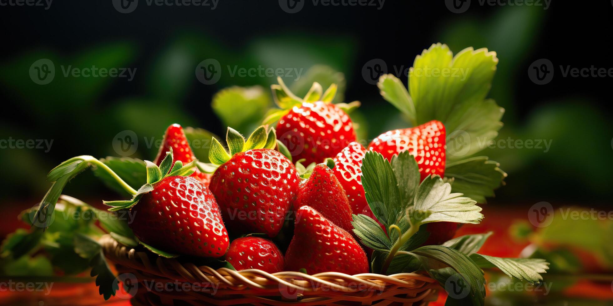 ai gerado fresco cru vegetariano vermelho verde baga morango dentro cesta. mercado plantar agricultor colheita foto