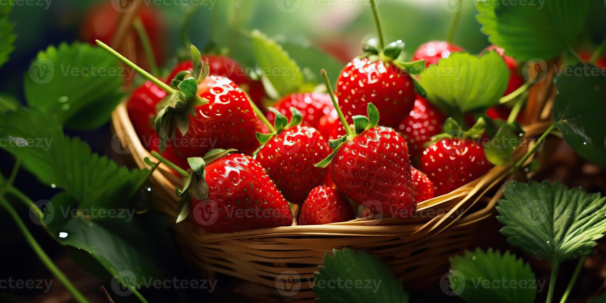 ai gerado fresco cru vegetariano vermelho verde baga morango dentro cesta. mercado plantar agricultor colheita foto