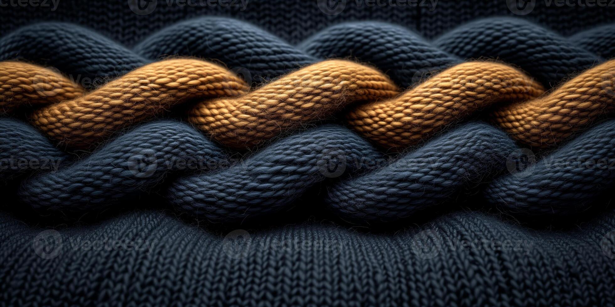 ai gerado fechar-se do trançado azul e mostarda amarelo tricotado lã texturas foto
