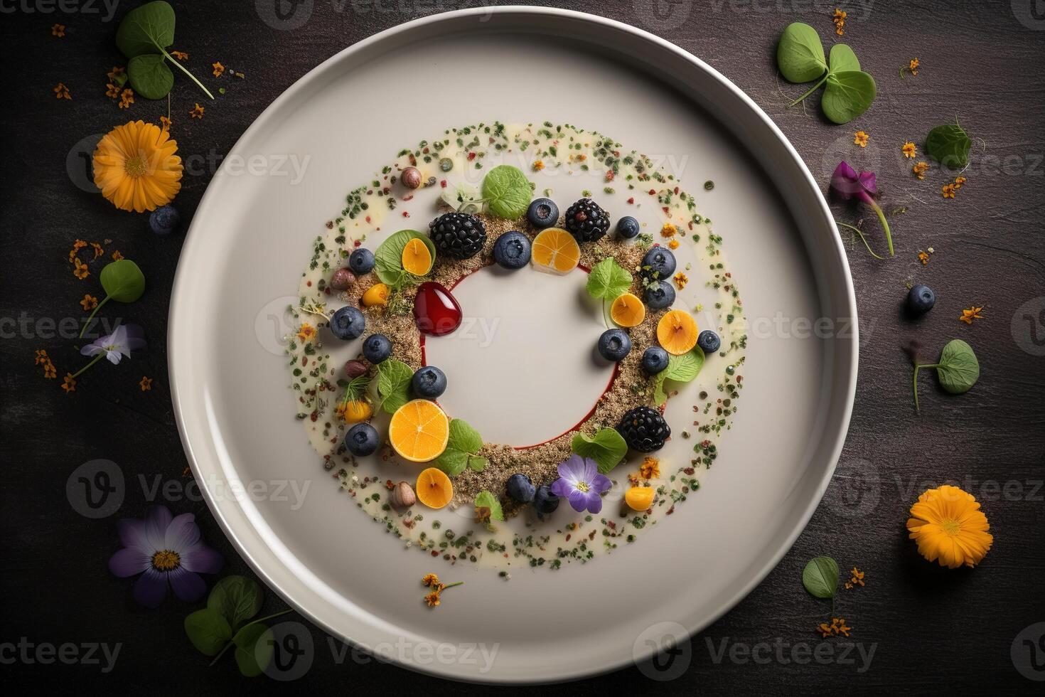 ai gerado vegano criativo pratos em placa, Comida estilo. generativo ai foto