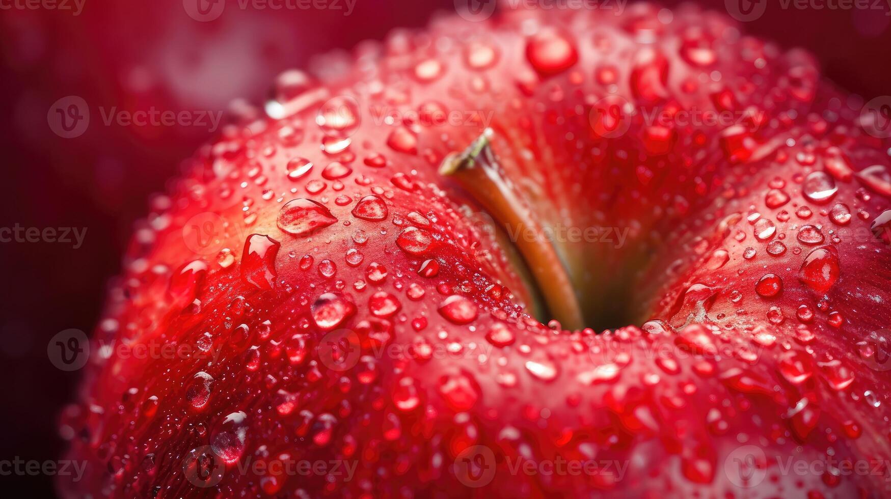 ai gerado fechar-se do uma vermelho maçã coberto dentro brilhante água gotas, uma fresco e apetitoso visão, ai gerado. foto