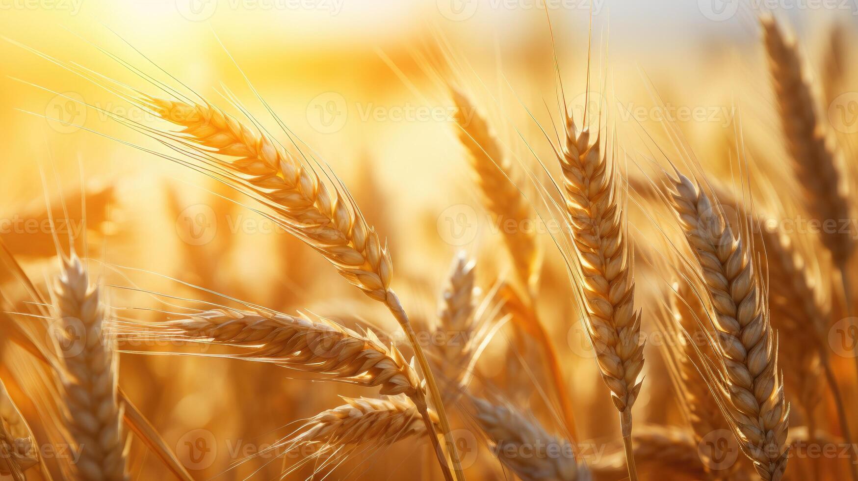 ai gerado dourado trigo orelhas aquecer dentro a sol, uma verão ou outono espetáculo, ai gerado. foto