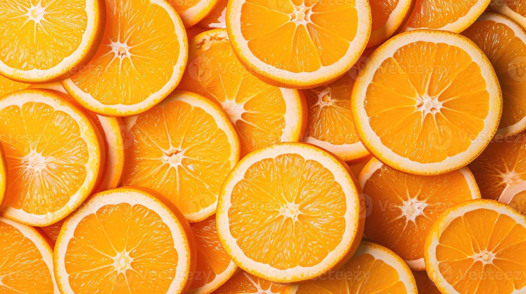 ai gerado uma fundo do recentemente fatiado laranjas, oferta uma suculento e colorida visual experiência, ai gerado foto