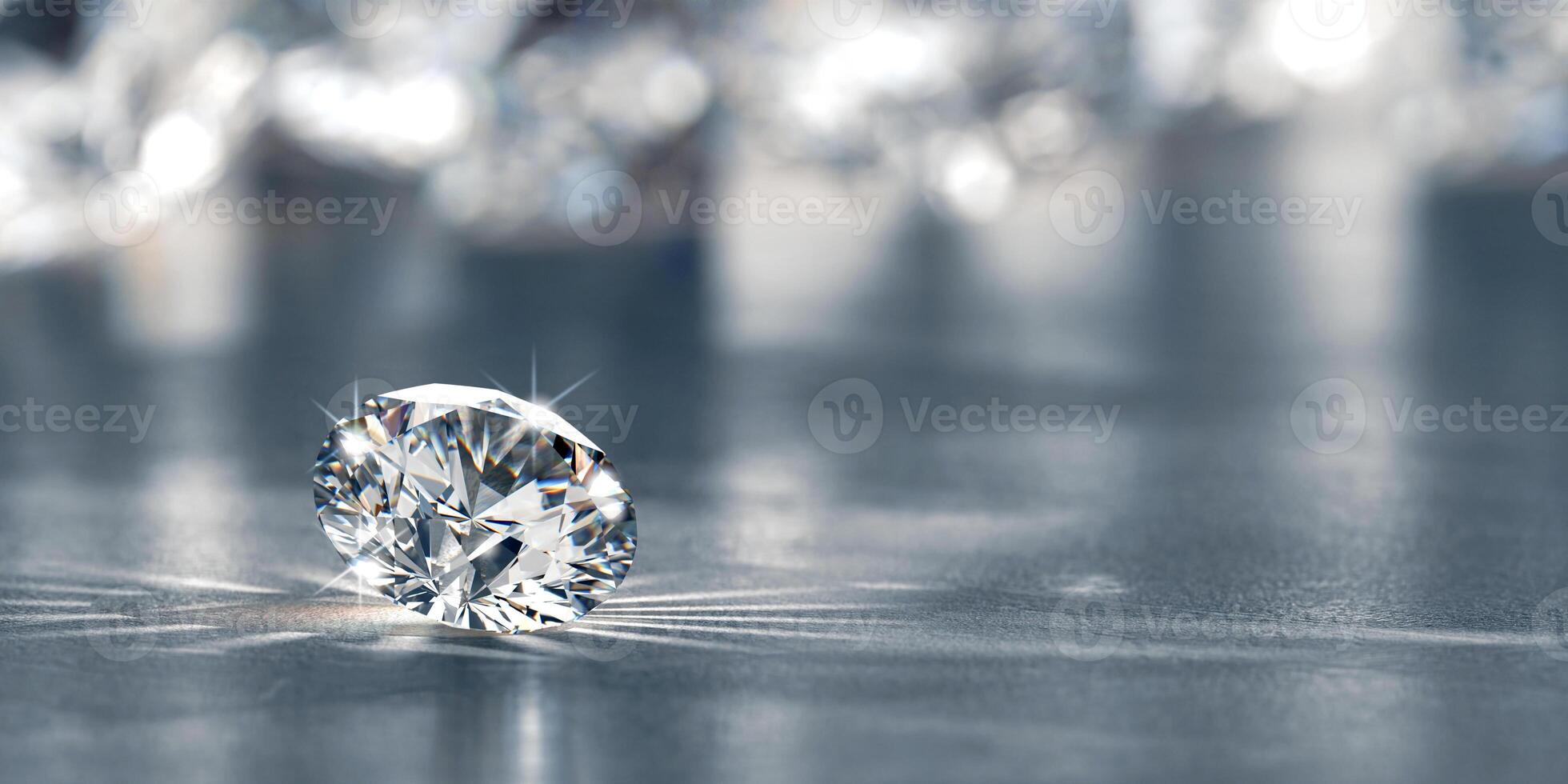 diamantes grupo colocada em lustroso fundo suave foco 3d Renderização sem ai gerado foto