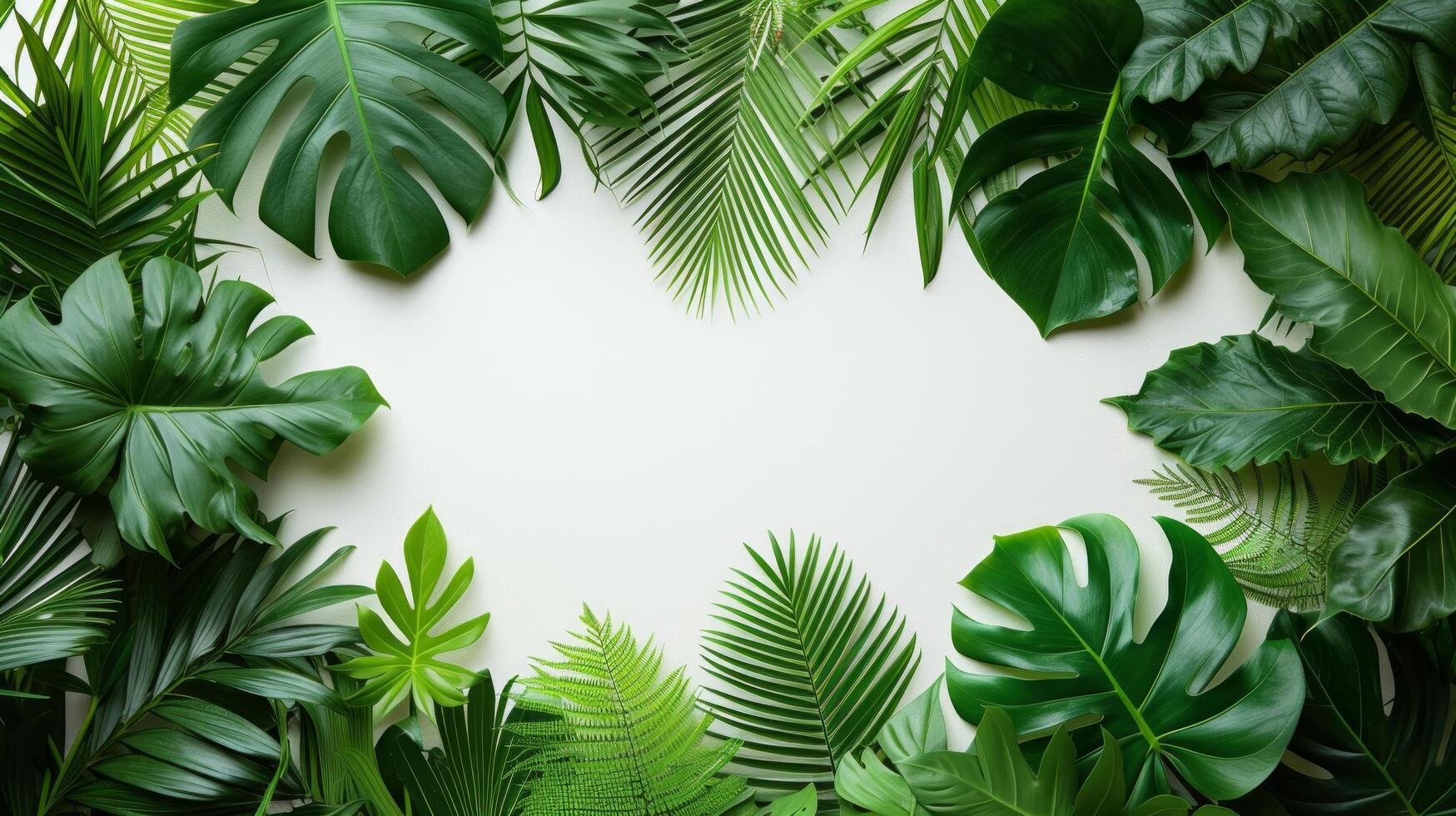 ai gerado tropical folhas arranjado em minimalista superfícies, exibindo a beleza do natureza dentro uma minimalista caminho foto