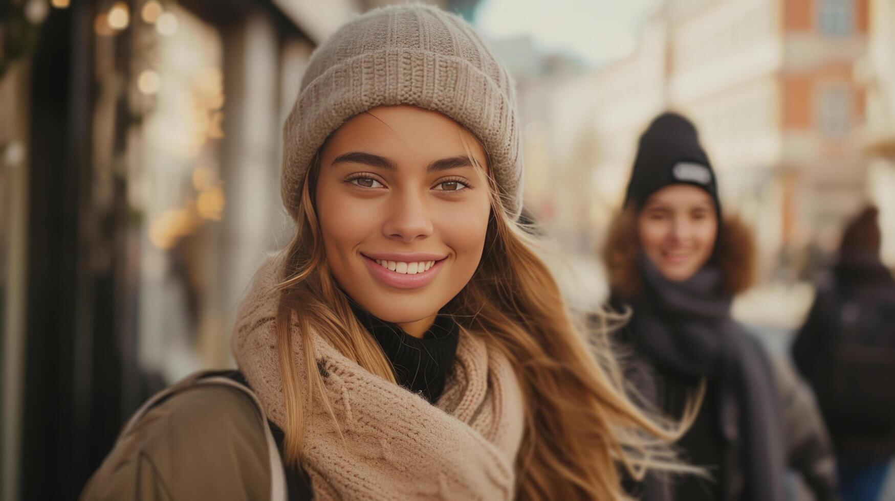 ai gerado na moda meninas graça cidade ruas, seus sorrisos adicionando fascinar para metropolitano configurações foto