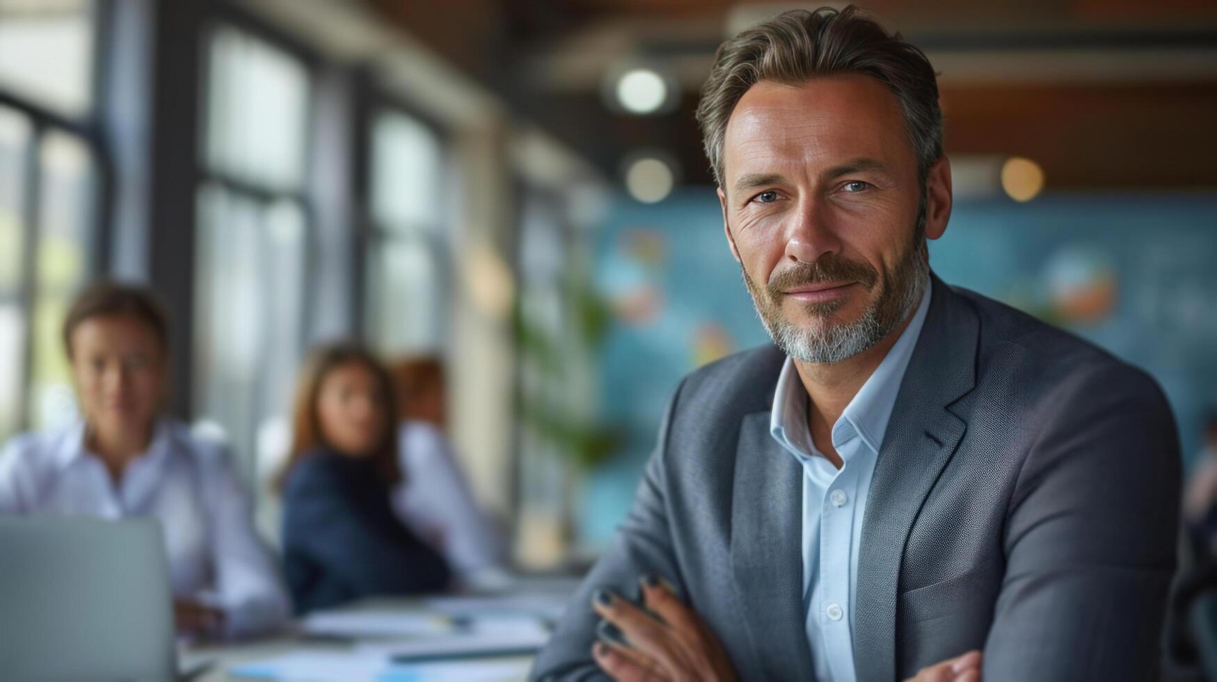 ai gerado adequado homem de negocios com confiança apresenta estratégico planos durante uma corporativo reunião, exalando profissionalismo foto