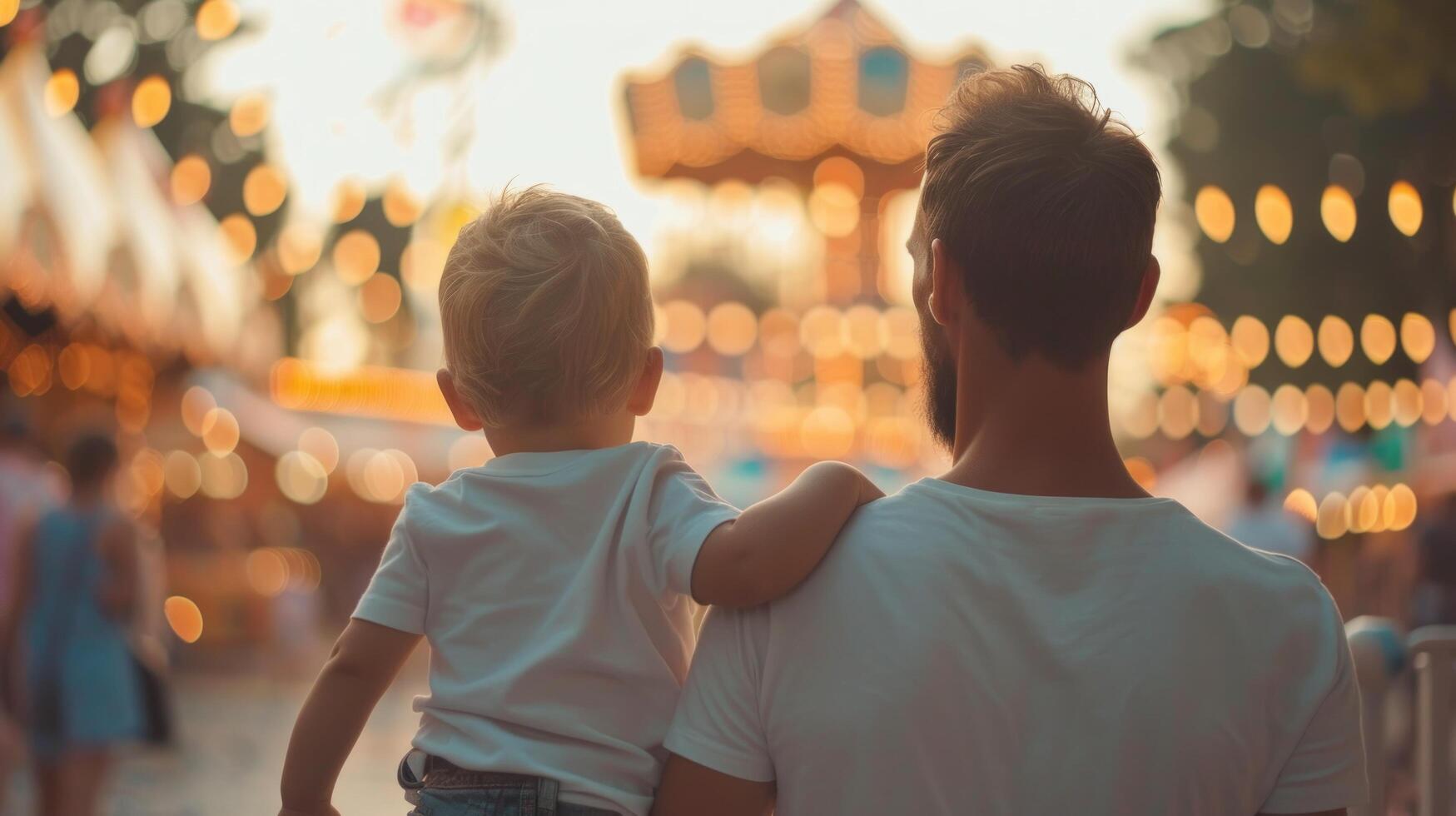 ai gerado Papai e dele filho ir para a parque atração foto