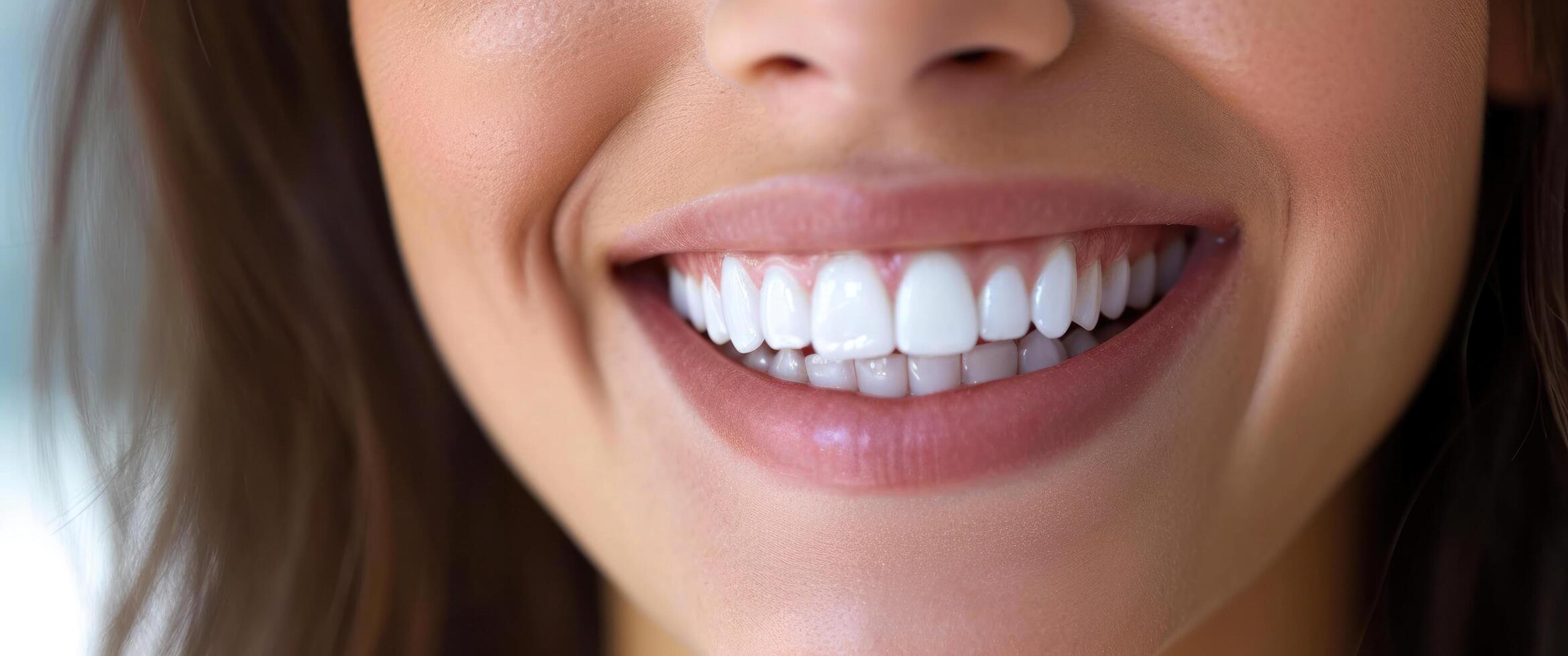 ai gerado mulher sorridente com uma branco sorrir dentro a fundo foto