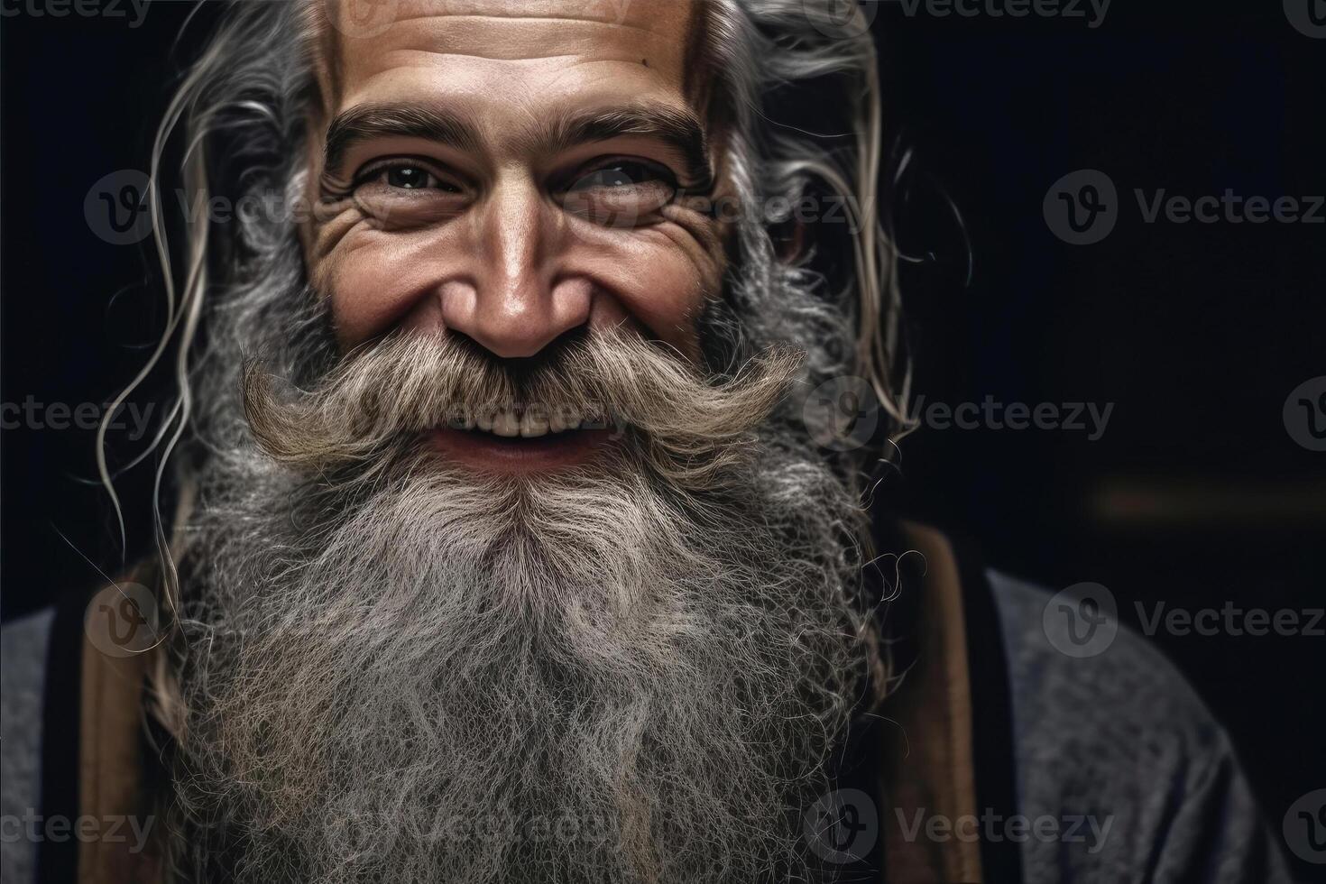 ai gerado radiante sabedoria - sorridente idosos homem com uma cinzento barba foto