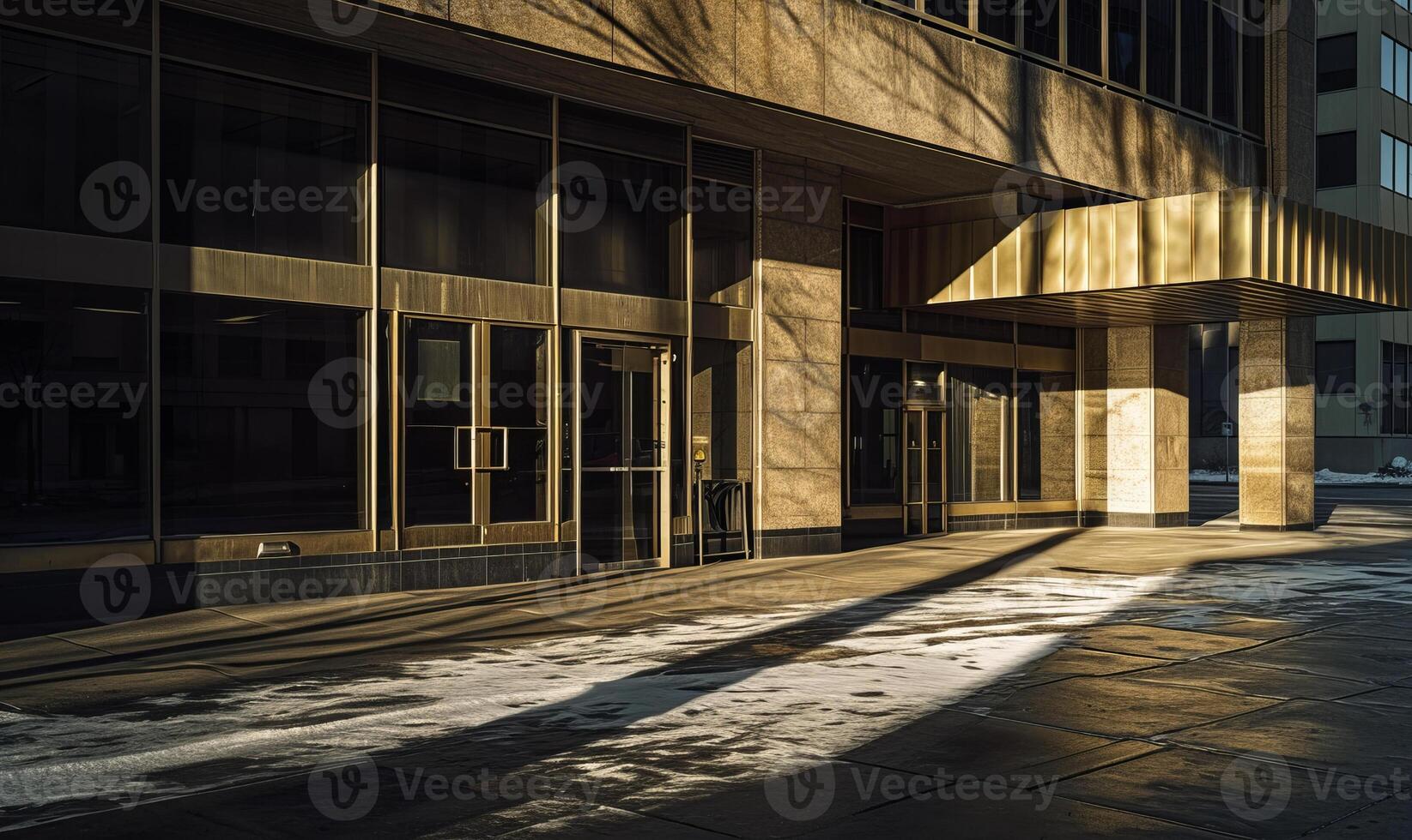 ai gerado moderno urbano panorama com esvaziar ruas e abandonado escritório edifícios econômico crise. foto