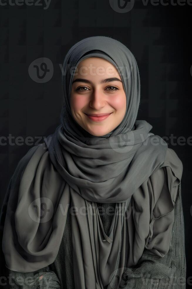 ai gerado sorridente islâmico garota, capturando cultural diversidade e alegria foto