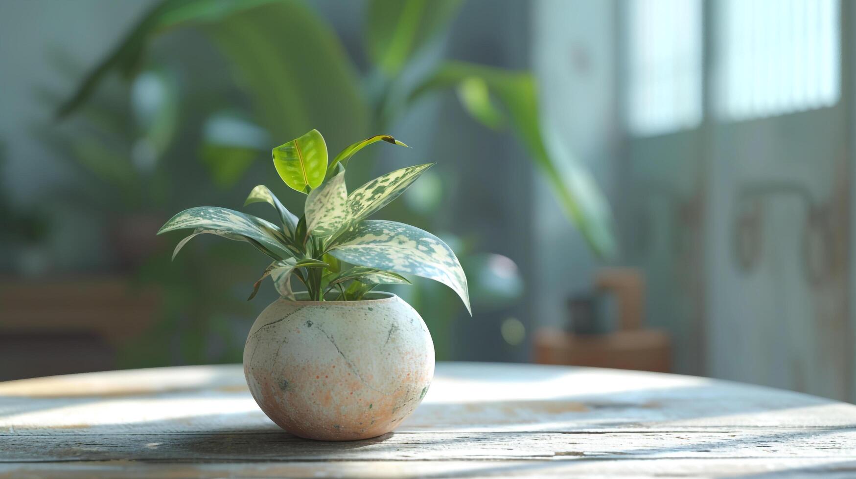 ai gerado uma branco terra cotta plantar em uma mesa foto