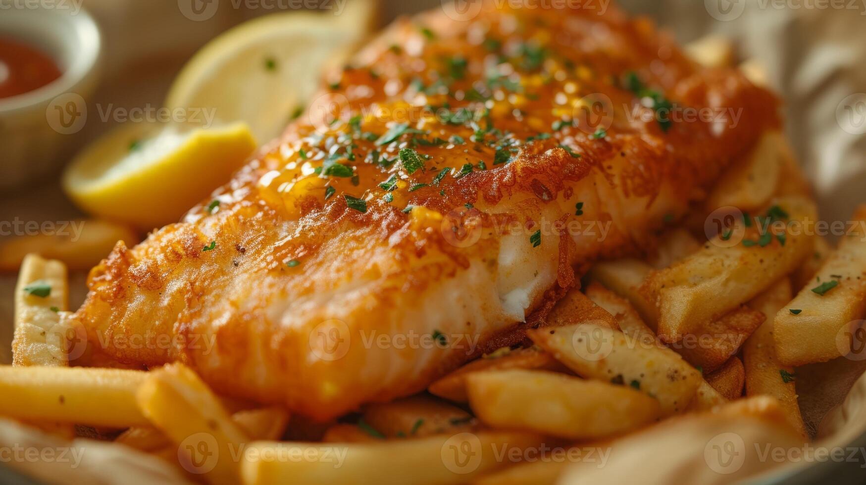 fechar acima do peixe e salgadinhos com francês fritas. velozes Comida conceito. foto