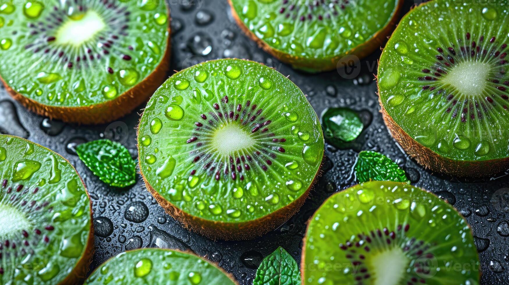 ai gerado exótico kiwi fundo. exótico apelo do perfeitamente volta kiwi fatias. foto