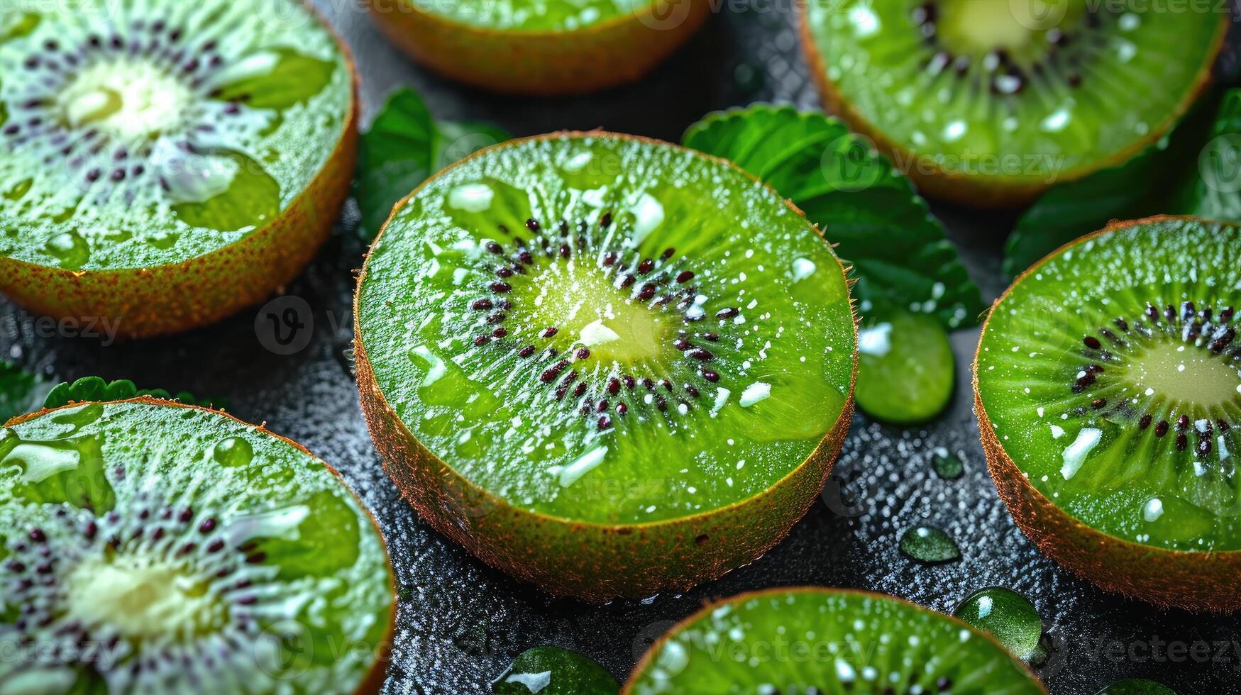 ai gerado exótico kiwi fundo. exótico apelo do perfeitamente volta kiwi fatias. foto