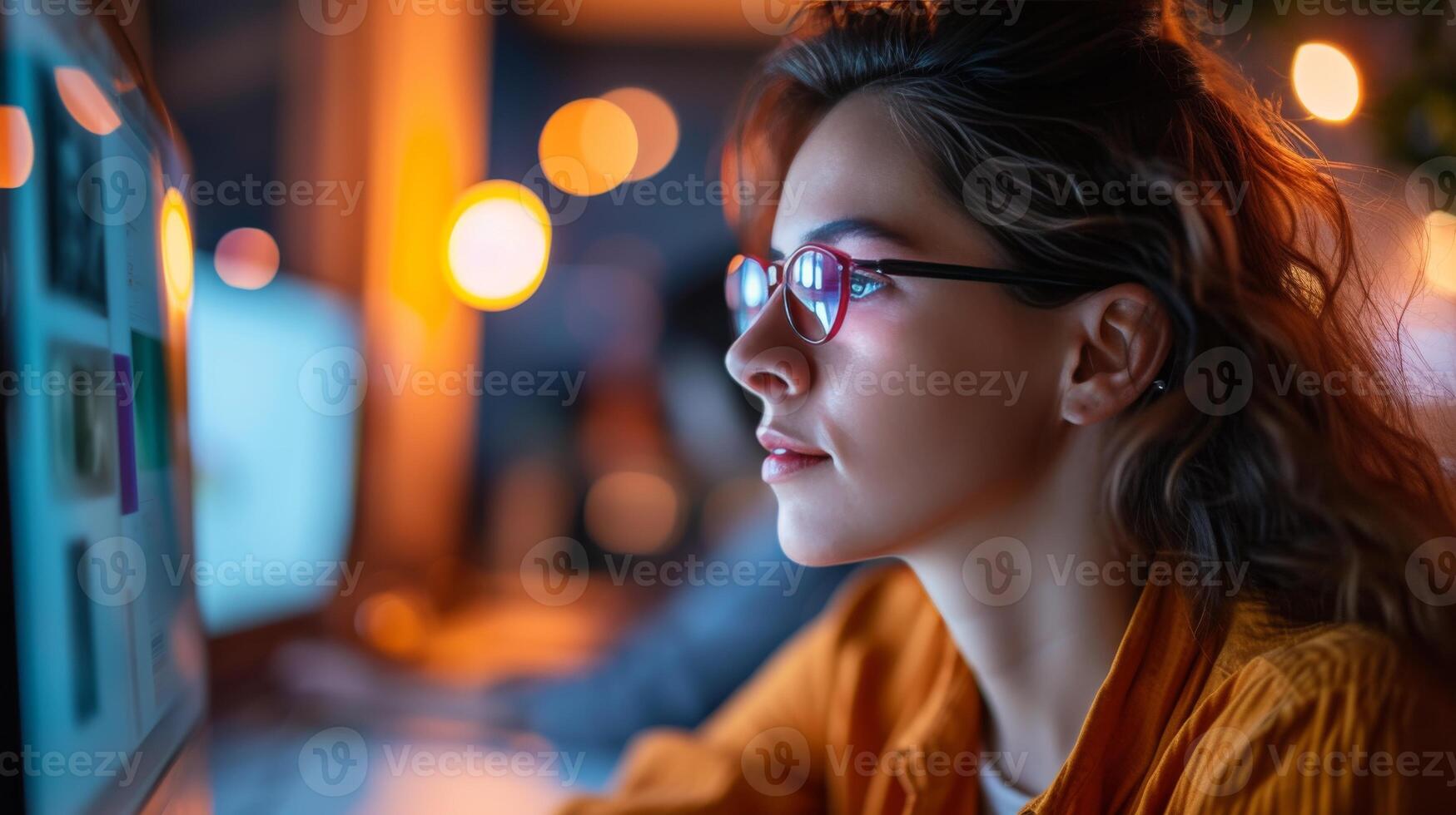 ai gerado mulher computador engenheiro observando Móvel aplicativo do utilizador opinião. foto