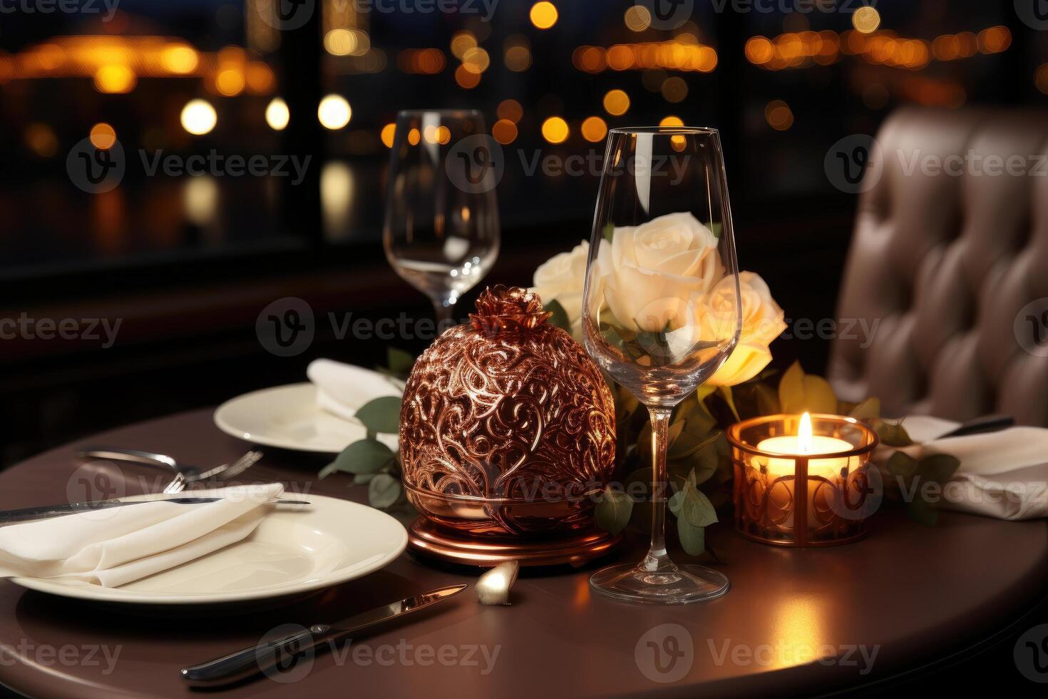 ai gerado mesa conjunto para romântico jantar profissional publicidade fotografia foto