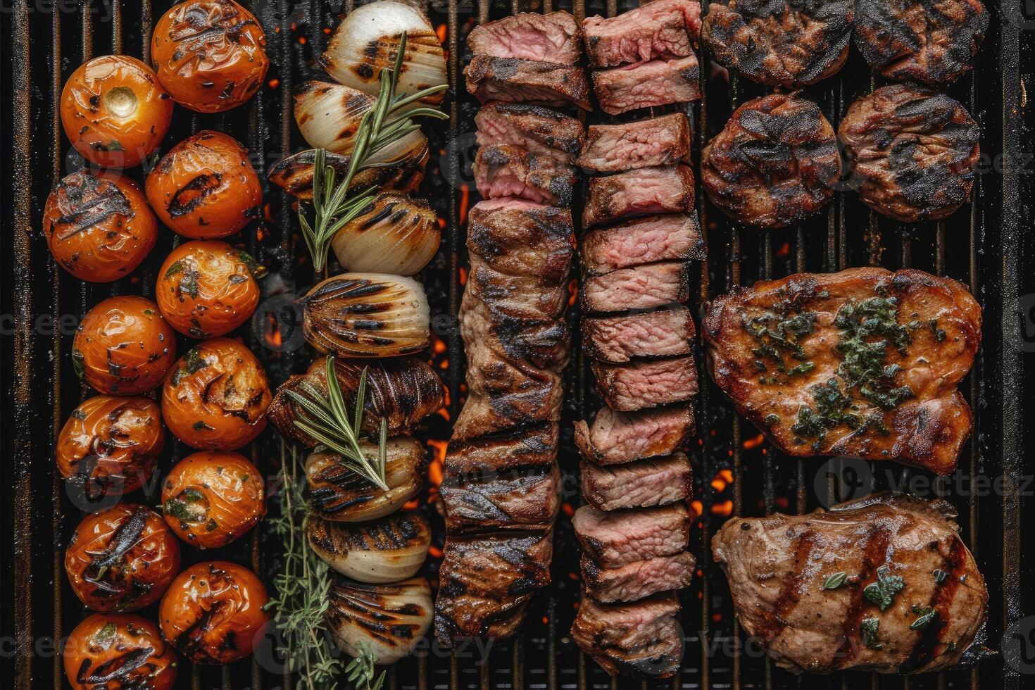 ai gerado delicioso grelhado carne com legumes profissional publicidade Comida fotografia foto