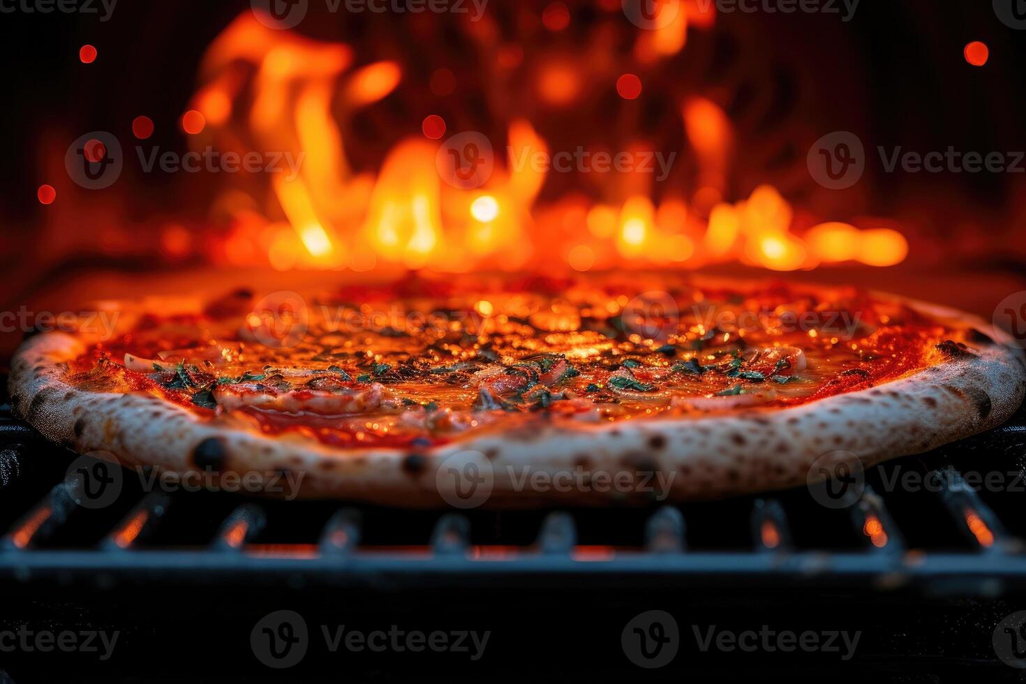 ai gerado Visão dentro a forno bandeja cozimento pizza profissional publicidade Comida fotografia foto