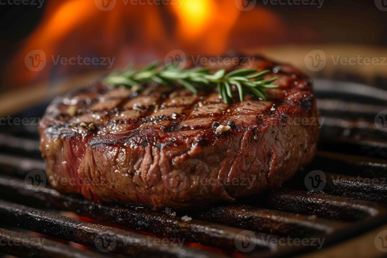 ai gerado salgado deleite uma suculento e raro grelhado bife pronto para comer foto