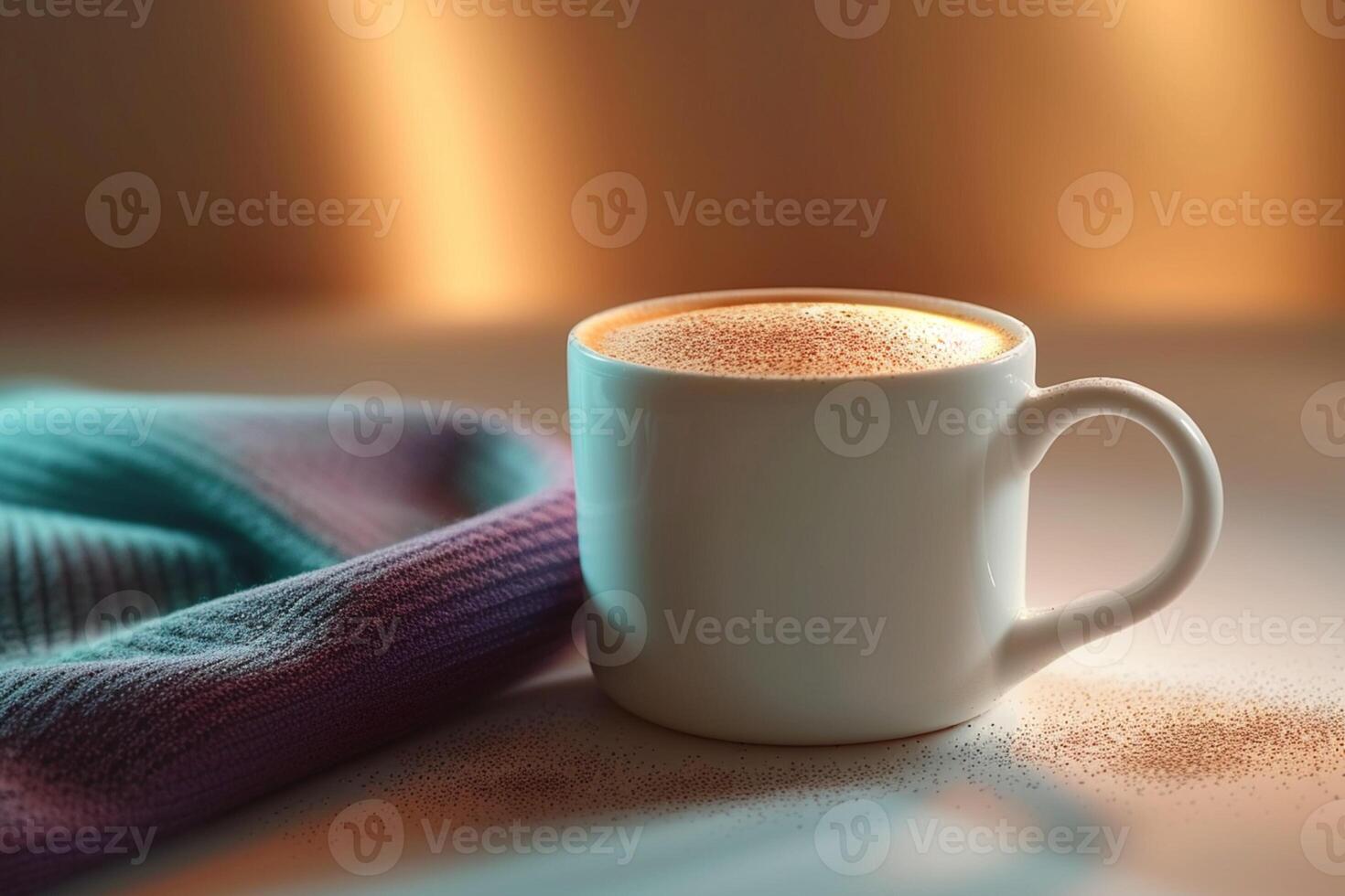 ai gerado quente cappuccino traz refresco e relaxamento dentro a esvaziar estúdio foto