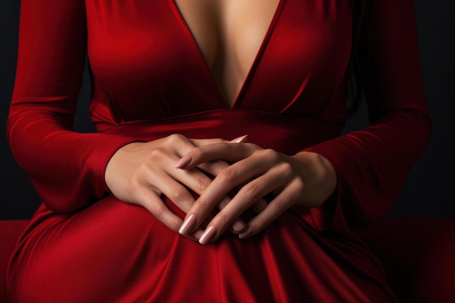 ai gerado uma mulher é segurando vermelho unha polonês enquanto dela unhas estão vermelho,. foto