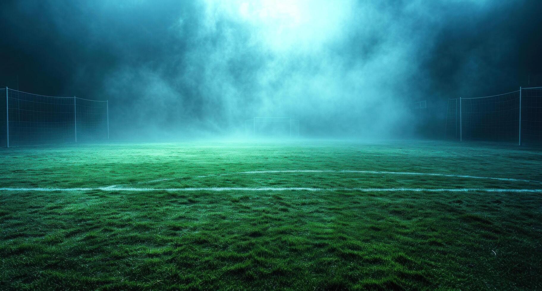 ai gerado uma futebol campo em uma Sombrio fundo foto