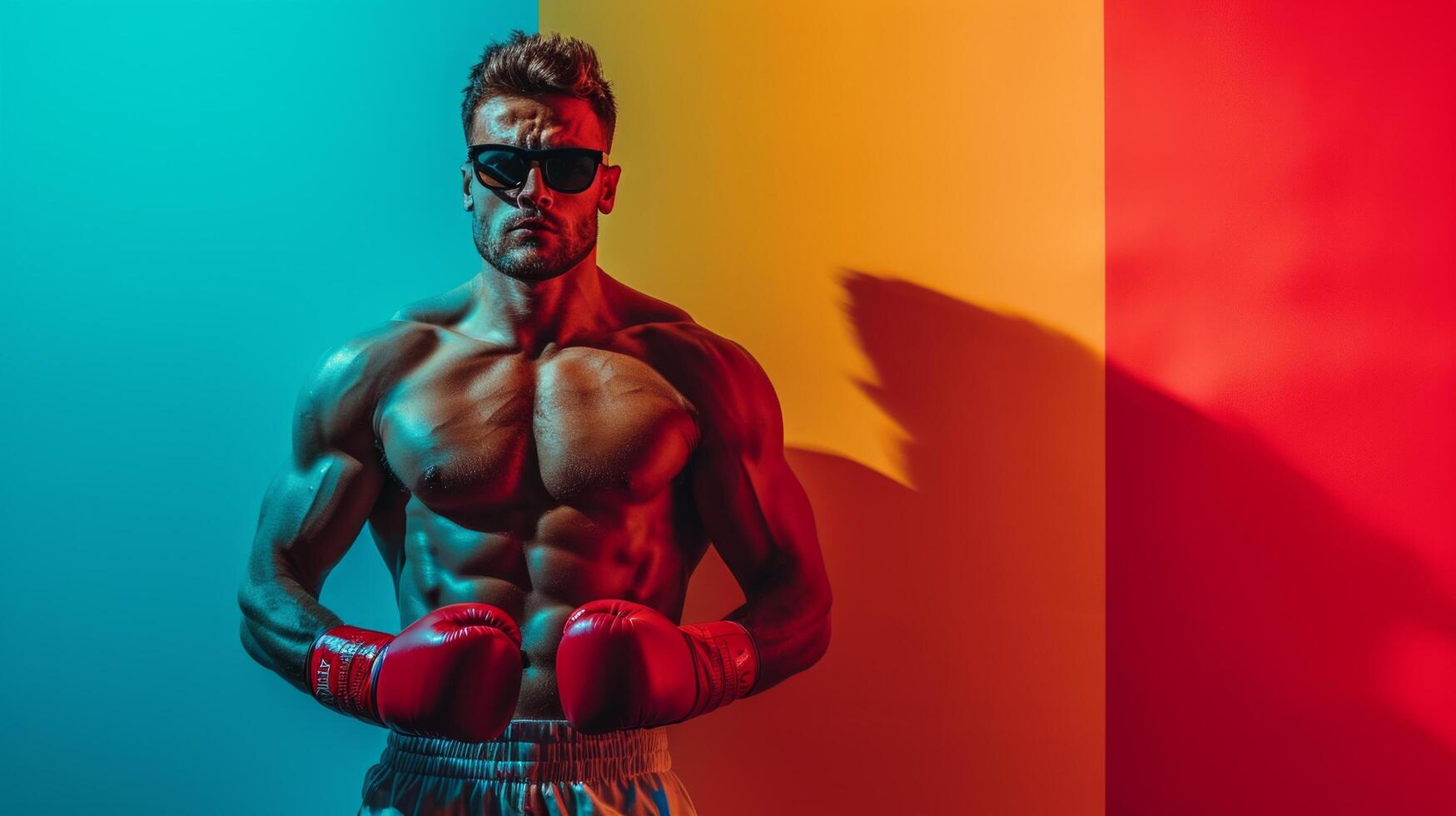 ai gerado minimalista vívido propaganda fundo com bonito boxer e cópia de espaço foto