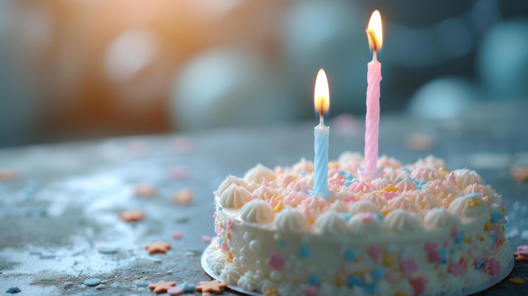 ai gerado uma fechar-se do uma à luz de velas bolo, pronto para a aniversário Garoto ou menina para faço uma desejar. foto